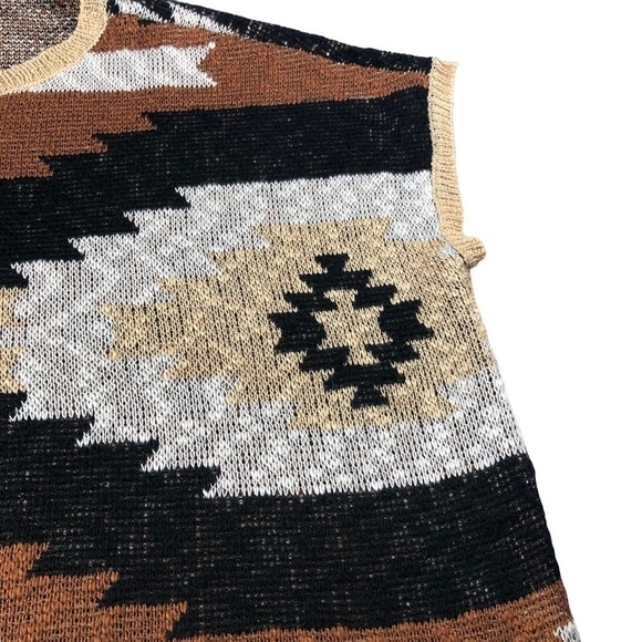 Rock&Roll Denim Azetc Boho Print Knit Sweater Vest Two Tone Sz XL - Picture 8 of 10